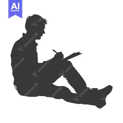 Aset desain premium: Silhouette of a Person Sitting and Writing