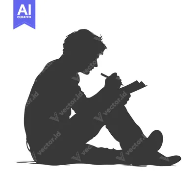 Silhouette of a Person Sitting and Writing