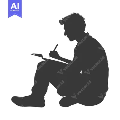 Aset desain premium: Silhouette of a Person Sitting and Writing