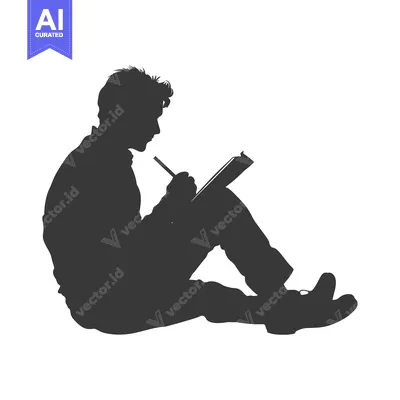 Aset desain premium: Silhouette of a Person Sitting and Writing