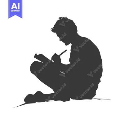 Aset desain premium: Silhouette of a Person Sitting and Writing