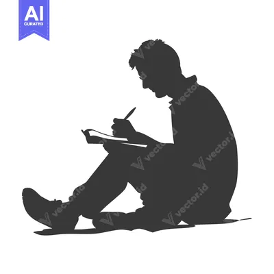 Aset desain premium: Silhouette of a Person Sitting and Writing