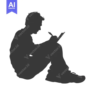 Aset desain premium: Silhouette of a Person Sitting and Writing