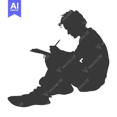 Premium design asset: Silhouette of a Person Sitting and Writing