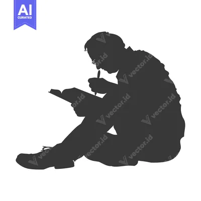 Aset premium populer: Silhouette of a Person Sitting and Writing in a Book