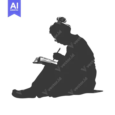 Silhouette of a Person Sitting and Writing in a Book