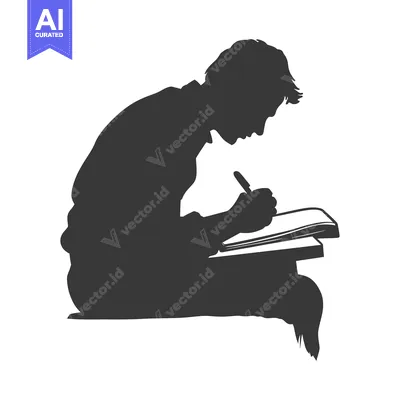 Silhouette of a Person Sitting and Writing in a Book