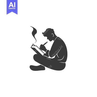 Aset desain premium: Silhouette of a Person Sitting and Writing in a Notebook