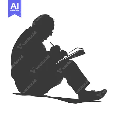 Silhouette of a person sitting and writing in a notebook