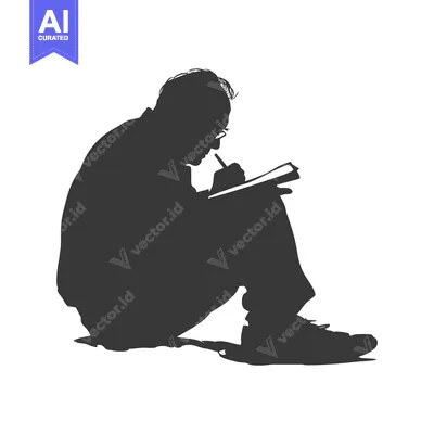 Silhouette of a Person Sitting and Writing in a Notebook