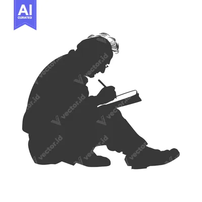 Aset desain premium: Silhouette of a Person Sitting and Writing in a Notebook