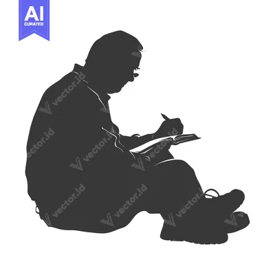 Aset desain premium: Silhouette of a Person Sitting and Writing in a Notebook