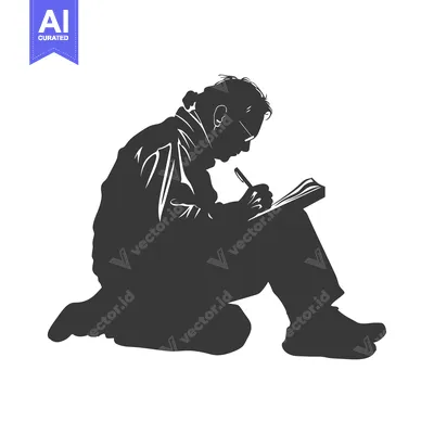 Premium design asset: Silhouette of a Person Sitting and Writing in a Notebook