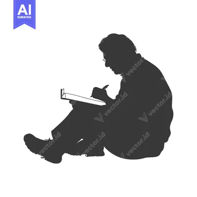 Aset premium populer: Silhouette of a person sitting and writing in a notebook