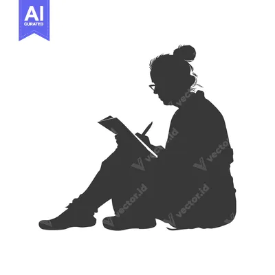Premium design asset: Silhouette of a Person Sitting and Writing in a Notebook