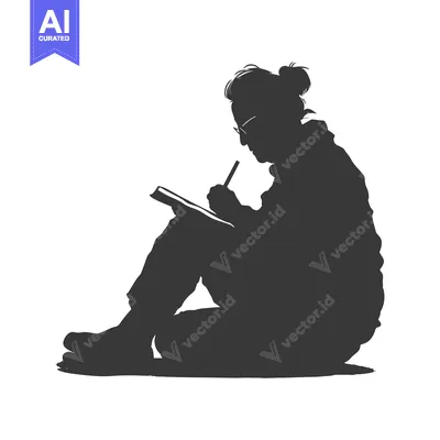 Aset premium populer: Silhouette of a Person Sitting and Writing in a Notebook