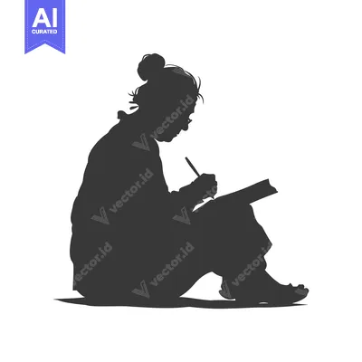 Aset desain premium: Silhouette of a Person Sitting and Writing in a Notebook