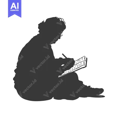 Aset premium populer: Silhouette of a Person Sitting and Writing in a Notebook