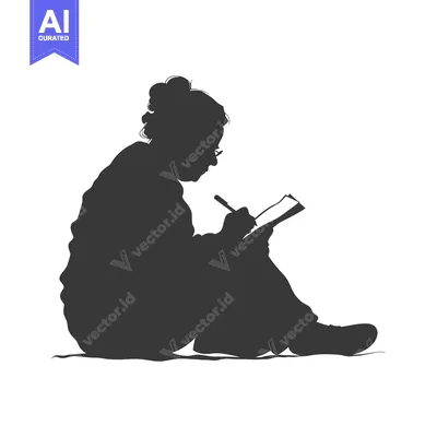 Aset premium populer: Silhouette of a Person Sitting and Writing in a Notebook