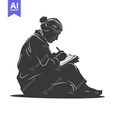 Aset premium populer: Silhouette of a Person Sitting and Writing in a Notebook