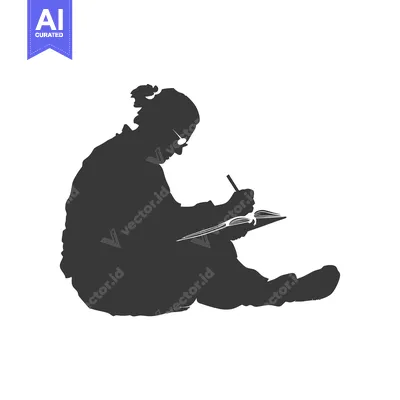 Aset premium populer: Silhouette of a Person Sitting and Writing in a Notebook