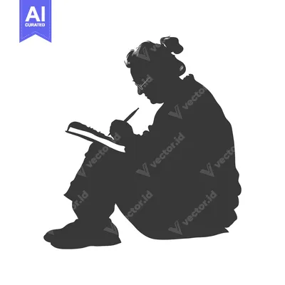 Premium design asset: Silhouette of a Person Sitting and Writing in a Notebook