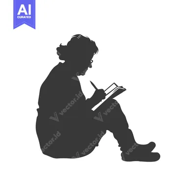 Aset premium populer: Silhouette of a Person Sitting and Writing in a Notebook