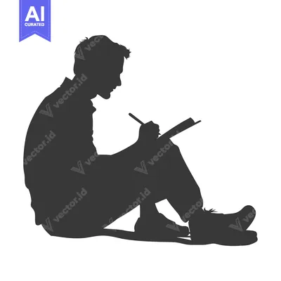Premium design asset: Silhouette of a Person Sitting and Writing in a Notebook