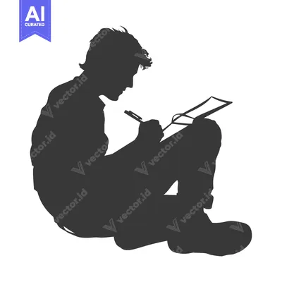 Aset premium populer: Silhouette of a Person Sitting and Writing in a Notebook