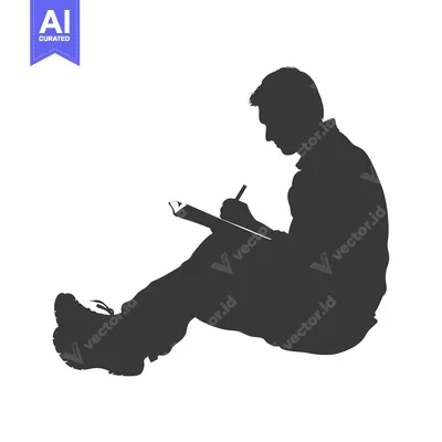 Aset premium populer: Silhouette of a Person Sitting and Writing in a Notebook