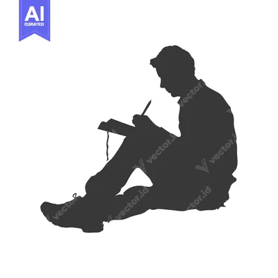Aset desain premium: Silhouette of a Person Sitting and Writing in a Notebook