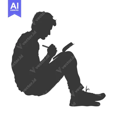 Aset desain premium: Silhouette of a person sitting and writing in a notebook