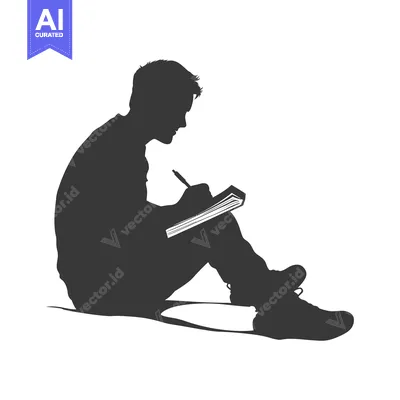 Silhouette of a Person Sitting and Writing in a Notebook