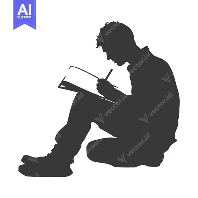Premium design asset: Silhouette of a Person Sitting and Writing in a Notebook