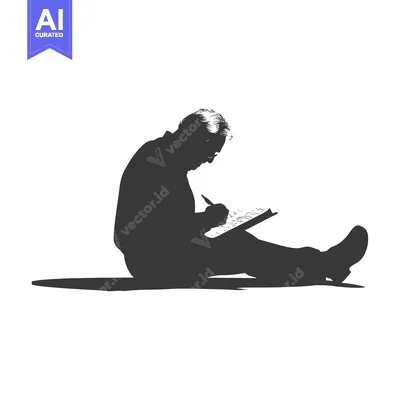 Aset premium populer: Silhouette of a Person Sitting and Writing on a Notebook