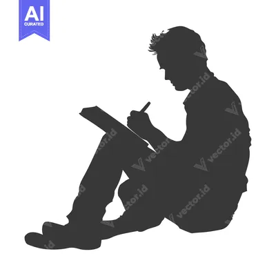 Aset premium populer: Silhouette of a person sitting and writing on a notepad