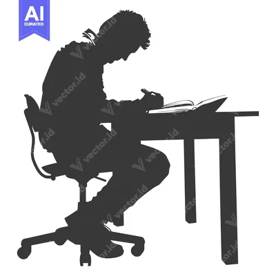 Aset premium populer: Silhouette of a Person Sitting at a Desk and Writing in a Book