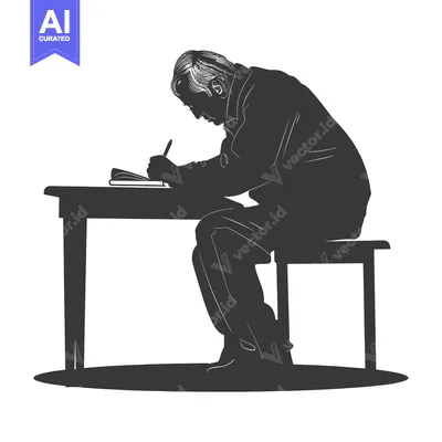 Silhouette of a Person Sitting at a Desk Writing