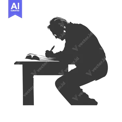 Popular premium asset: Silhouette of a Person Sitting at a Desk Writing
