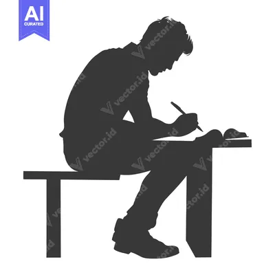 Popular premium asset: Silhouette of a Person Sitting at a Desk, Writing
