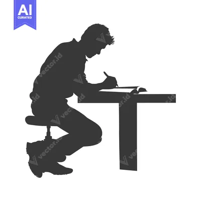 Aset premium populer: Silhouette of a Person Sitting at a Desk, Writing