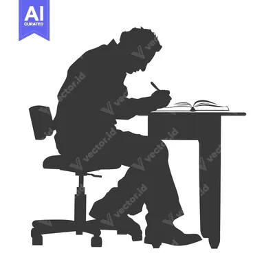 Premium design asset: Silhouette of a Person Sitting at a Desk, Writing in a Book
