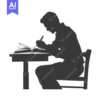 Silhouette of a Person Sitting at a Desk Writing in a Book