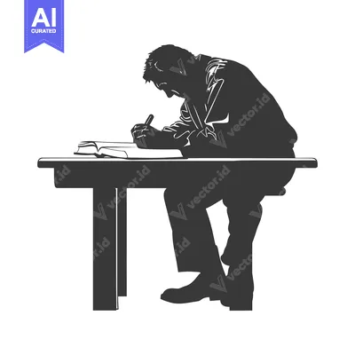 Silhouette of a Person Sitting at a Table and Writing
