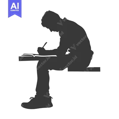 Aset premium populer: Silhouette of a Person Sitting at a Table and Writing in a Notebook