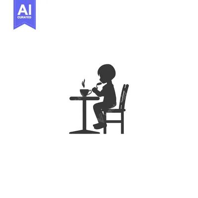 Aset desain premium: Silhouette of a Person Sitting at a Table Drinking from a Cup