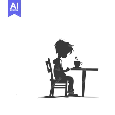 Aset premium populer: Silhouette of a Person Sitting at a Table with a Cup of Coffee