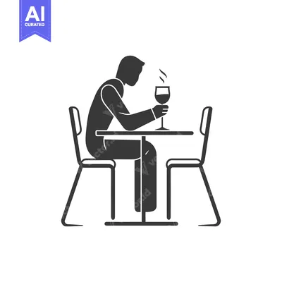 Aset desain premium: Silhouette of a Person Sitting at a Table with a Glass of Wine