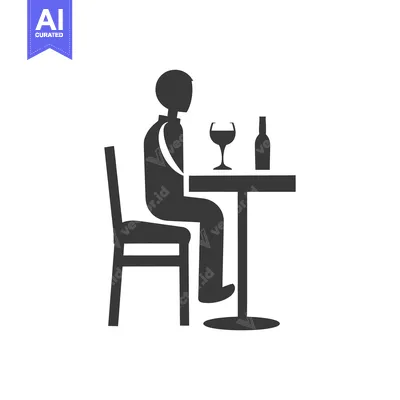 Popular premium asset: Silhouette of a Person Sitting at a Table with a Wine Glass and Bottle