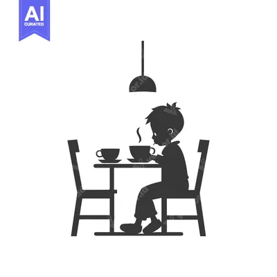 Aset desain premium: Silhouette of a Person Sitting at a Table with Two Cups of Coffee